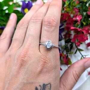 Art Deco Crystal 925 Sterling Silver Plated Ring Size 10